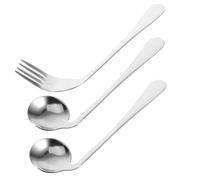 Ipetboom Left Handed Angled Spoon and Fork Feeding Aids, Stainless Steel Curved Utensils for Elderly Patients Tender Gum Protection in Care Settings
