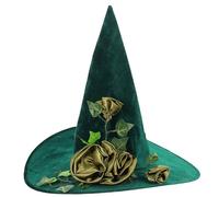 Ipetboom Lightweight Green Witch Hat with Faux Vine Flowers Halloween Cosplay Accessory for Adults Multi Purpose Party Prop Easy to Clean and Wear