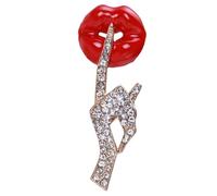 Ipetboom Lip Brooch Pin Red Rhinestone Suit Lapel Pin Women Clothes Scarf Shawl Decoration Accessory for Jackets and Coats