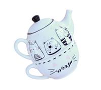 Ipetboom Lovely Cat Pattern Ceramic Teapot Cup Set with Thick Base Stable Design for Home and Office Tea Drinking Easy to Clean and Reusable Tea Kit Gift for Cat Lovers