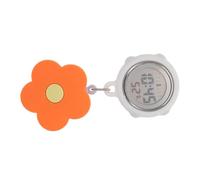 Ipetboom Luminous Digital Nurse Fob Watch Clip Retractable Pocket Watch with Glow in Dark Face and Orange Flower Design Lightweight Nursing Accessory for Night Shifts and Medical Staff