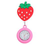 Ipetboom Luminous Silicone Nurse Pocket Watch with Stretchable Strap Cartoon Strawberry Design Glass Face Practical Fob Watch for Nurses and Healthcare Professionals