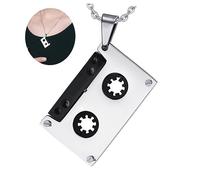 Ipetboom Mens Hip Hop Music Cassette Tape Pendant Necklace Titanium Steel Unique Jewelry for Parties Bars and Everyday Wear for Husband Dad Teens and Friends