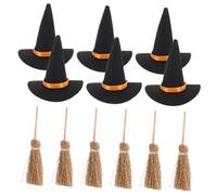 Ipetboom Mini Halloween Witch Hat and Broom Set Compact Dollhouse Decorations for Party Favors DIY Crafts Office Desk and Bookshelf Reusable Wizard Accessories with Stylish and Charming