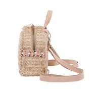 Ipetboom Mini Pearl Straw Weaving Backpack for Women, Deep Khaki Lightweight Chic Leisure Travel Bag, Small Outdoor Shoulder Bag