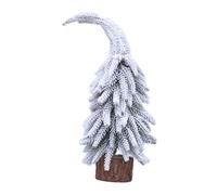 Ipetboom Mini Snow Flocked Cedar Christmas Tree with Wooden Base Tilted Head Tabletop Figurine Pine Needles for Festive Home and Office Decoration