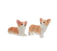 Ipetboom Miniature Resin Corgi Figurines Set 2pcs, Cute Yellow-white Standing and Lying Dog Sculptures, Car Dashboard Ornaments for Home Office Desk Decoration