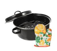 Ipetboom Multi-Function Roasting Pan with Binaural Handles Enamel Baking Dish for Sweet Potatoes Turkey Chicken Wings Chestnuts Even Heating Non-Stick Surface Easy to Clean Kitchen Pot for