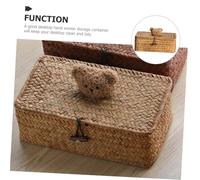 Ipetboom Multi-functional Woven Storage Basket with Lid Small Orange Bear Design Desktop Organizer Box Handwoven Sundries Container for Home Picnic and