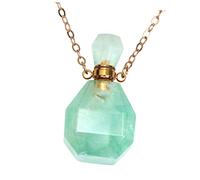 Ipetboom Natural Fluorite Crystal Pendant Necklace Colorful Essential Oil Bottle Vial with Metal Chain for Aromatherapy Lightweight Jewelry Decor for Parties and Festive Use