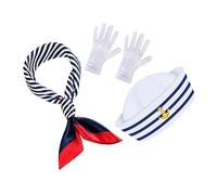 Ipetboom Nautical Blue White Striped Sailor Hat Scarf Gloves Set Breathable Captain Hat for Summer Parties Role Play Halloween and Yacht Captain Costume Accessories