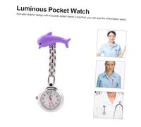 Ipetboom Nurse Fob Watch Clip-on Pocket Watch Brooch Alloy Doctor for Nurses Purple Dolphin Design Easy to Read for Hospital Use