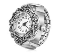 Ipetboom Octagonal Quartz Ring Watch, Retro Alloy Silver Finger Watch for Men and Women, Casual White Dial Finger Timepiece for Daily Wear