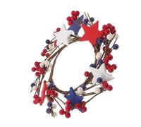 Ipetboom Patriotic Candle Ring with Red White Blue Faux Berries and Star Accents Table Centerpiece Wreath for July Dining Decor and Independence Day Celebration