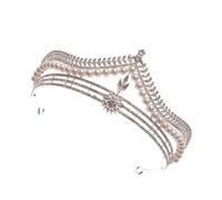 Ipetboom Pearl Crown Bridal Hair Accessories Wedding Headpiece Unique Stylish Crown Bride Tiara for Wedding Hair Gems and Coronation Accessories Women