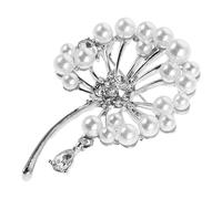 Ipetboom Pearl Dandelion Brooch with Rhinestone Crystal Floral Pin Silver Vintage Lapel Corsage for Women Wedding Banquet Scarf Hat Accessories