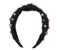 Ipetboom Pearl Headband Knotted Fabric Hairband Rhinestone Accent Black Hair Ornament for Girls Daily Wear and Party Accessories