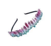 Ipetboom Pink Green Crystal Crown Hairband for Women Girls Crystal Hair Hoop Bridal Hair Accessories for Wedding Festival