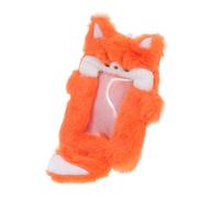 Ipetboom Plush Animal Card Holder Keychain Orange Fox Soft Badge Protector Photo Sleeve Mini Photo Album Pendant for Transit Work Id Cards