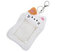 Ipetboom Plush Cartoon Cat Card Holder with Keychain Compact Protective Sleeve for Bus and Game Cards Soft Material for Students Teachers Office Use