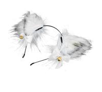 Ipetboom Plush Fox Ears Headband with Bell, White Foxes Ears Hair Band, Masquerade Party Hair Accessories for Women Girls Cosplay and Christmas Headwear