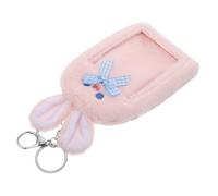 Ipetboom Plush K-pop Photocard Holder Keychain with Cute Pink Cartoon Rabbit Design, Soft Plastic Sleeve for Card Protection and Versatile Use, for School and Work