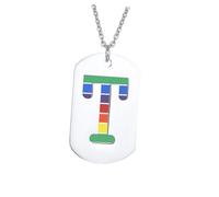 Ipetboom Rainbow Pendant Letter Necklace Stainless Steel Hollow Double Pendants Delicate 60cm Chain Lgbtq Jewelry Accessory for Daily Wear