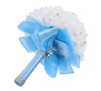 Ipetboom Realistic Bride Bouquet Artificial Hand Flower with Light Blue Ribbon for Weddings and Special Occasions Timeless Elegant Bridesmaids Floral Decoration Everlasting Charm Keepsake