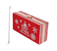 Ipetboom Red Rhinestone Evening Bag Stylish Diagonal Clutch with Two Chains Graceful Bling Bag for Weddings Parties and Daily Use