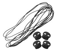 Ipetboom Replaceable Black Plastic Spring Cord Locks Set with 4 Double-Hole Adjustable Cord Buttons and 5M Elastic Drawstring for Hoodie Hem and Down Jacket Adjustment
