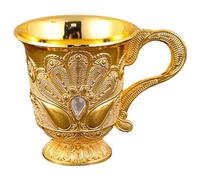 Ipetboom Retro Elegant Wine Goblet with Engraved Flower Pattern High-end Alloy Decorative Wine Cup for Home Banquets Multi-Function Liquor Glass in Gold Peacock Design