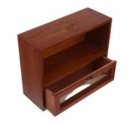 Ipetboom Retro Wooden Tea Storage Box with Vintage Countertop Cabinet for Tea Cups Cosmetics and Figurines Detailed Carvings Wood Display Shelf for Home Organization