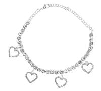 Ipetboom Rhinestone Female Anklet Silver Heart Pendant Foot Chain Boho Foot Jewelry for Women Beachwear Gift