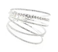 Ipetboom Rhinestone Inlaid Silver Bracelet for Women Elegant Crystal Wrist Chain with Six-row Irregular Design Delicate Sparkling Bangle Jewelry Skin-friendly for Minimalist and Fashionable