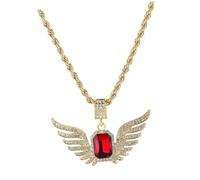 Ipetboom Ruby Pendant Necklace Wings Shape Design Vintage Style Hanging Pendant for Sweater Chain Wear Women Necklace Jewelry Accessory for Everyday Use