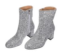 Ipetboom Sequins Pointed Toe Ankle Boots for Women Autumn Winter Female Boots with Hoof Heel Non Slip Wear Resistant Sole Breathable Skin Friendly Material Stylish for Work and Party