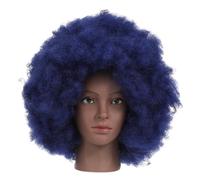 Ipetboom Short Curly Afro Wig for Black Women Synthetic Fluffy Curls with Breathable Cap for Cosplay Costume Parties Daily Wear Navy Blue