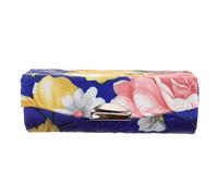 Ipetboom Silk Lipstick Holder with Mirror Portable Vintage Cosmetic Pouch Embroidered Floral Makeup Bag for Women Blue