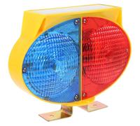 Ipetboom Solar Powered Double Sided Traffic Warning Light with Red Blue Flashing LEDs Plastic Construction and Easy to Install for Roadwork Construction and Emergency Use