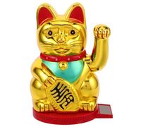 Ipetboom Solar Powered Japanese Waving Cat Figurine Maneki Neko Wealth Statue with Automatic Waving Arm Feng Shui Luck Ornament for Office Garden Restaurant and Party Decoration