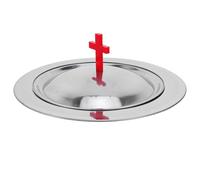 Ipetboom Stainless Steel Church Communion Tray Polished Bread Plate with Lid and Red Cross Cap for Holy Communion Serving Altar Supplies and Christening Events