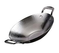 Ipetboom Stainless Steel Double Handle Wok Pot Small Cooking Pan for Hot Pot Spicy Seafood Hammered Texture Scald Non Slip Handles Easy to Clean for Home and Restaurant Use