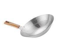 Ipetboom Stainless Steel Wok Pan Thickened Frying Pot with Wooden Handle for Home Kitchen Cooking Stir-Fry and Hot Pot Easy to Clean and Scratch-Resistant