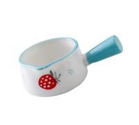 Ipetboom Strawberry Pattern Mini Milk Pot Sauce Plate with Handle Sky-Blue Condiment Dish for Dipping Sauces and Appetizers at Home and Restaurants