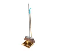 Ipetboom Thick Stainless Steel Gold Dustpan and Broom Set Household Cleaning Kit with Ergonomic Handle Lightweight for Indoor Sweep and Garbage Pickup
