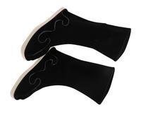 Ipetboom Traditional Embroidered Hanfu Shoes Men Black PU Boots Chinese Ancient Style for Martial Arts Cosplay Tai Chi Dance Performance
