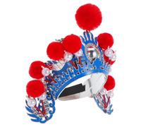 Ipetboom Traditional Peking Opera Hat for Men and Women Authentic Chinese Stage Performance Headdress with Blue Base and Red Pom-pom Comfortable Longwear Hair Accessory for Theatrical Shows