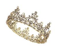 Ipetboom Vintage Baroque Round Crown with Rhinestones for Women Bridal Tiara Elegant Hair Accessory for Wedding Prom Birthday Party Celebration