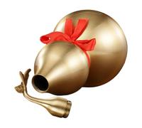 Ipetboom Vintage Brass Small Gourd Feng Shui Ornament with Leaf Design Chinese Wealth Statue for Home Decor Lucky Amulet for Protection and Prosperity Stable Desktop Adornment