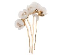 Ipetboom Vintage Chinese Style Hairpin with White Jade Beaded Petal Design, Eye-catching and Charming Decorative Hair Stick for Traditional Hairstyles and Buns